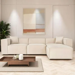 OSTUNI Canapés D'Angle|Canapés 3 Places|Canapé d'angle modulable beige, tissu lin