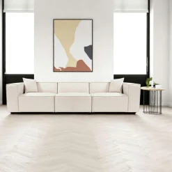 OSTUNI Canapés D'Angle|Canapés 3 Places|Canapé d'angle modulable beige, tissu lin