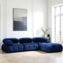 RONDA Canapés 3 Places|Canapés D'Angle|Canapé d'angle modulable bleu nuit - tissu velours