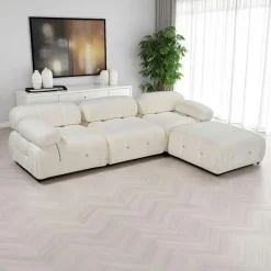 RONDA Canapés 3 Places|Canapés D'Angle|Canapé d'angle modulable écru - tissu bouclette