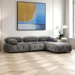 RONDA Canapés En Tissu|Canapés 3 Places|Canapé d'angle modulable gris - tissu velours