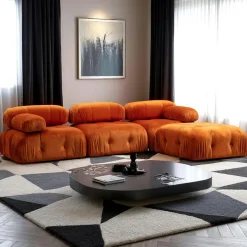 RONDA Canapés En Tissu|Canapés 3 Places|Canapé d'angle modulable orange - tissu velours