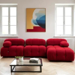 RONDA Canapés 3 Places|Canapés D'Angle|Canapé d'angle modulable rouge - tissu bouclette