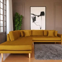 AMSTERDAM Canapés En Tissu|Canapés 3 Places|Canapé d'angle moutarde - côté gauche, 257 cm