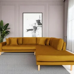 AMSTERDAM Canapés En Tissu|Canapés 3 Places|Canapé d'angle moutarde - côté droit, 257 cm