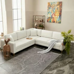 NEOLIA Canapés En Tissu|Canapés D'Angle|Canapé d'angle réversible blanc crème, pieds dorés