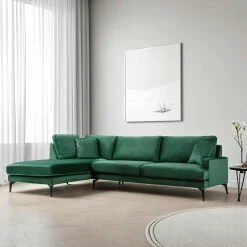 SEATTLE Canapés 3 Places|Canapés D'Angle|Canapé d'angle vert en velours - côté gauche