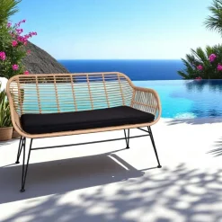 IBIZA Canapés De Jardin|Canapé de jardin en résine tressée avec coussin d'assise noir
