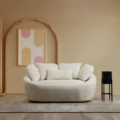 LUCCA Canapés En Tissu|Canapé en bouclette blanc design organique 155 cm