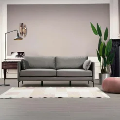 RANCHI Canapés En Tissu|Canapé en velours 3 places gris, accoudoirs fins