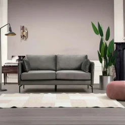 RANCHI Canapés En Tissu|Canapé en velours 2 places gris, accoudoirs fins