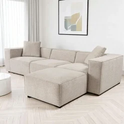 OSTUNI Canapés 3 Places|Canapés En Tissu|Canapé lin 4 places - écru, accoudoirs larges