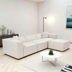 OSTUNI Canapés 3 Places|Canapés En Tissu|Canapé lin 4 places - écru, accoudoirs larges