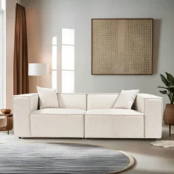 OSTUNI Canapés 3 Places|Canapés En Tissu|Canapé lin 4 places - écru, accoudoirs larges