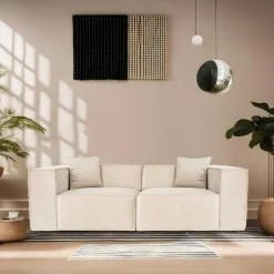 OSTUNI Canapés 3 Places|Canapés En Tissu|Canapé lin 4 places - écru, accoudoirs larges