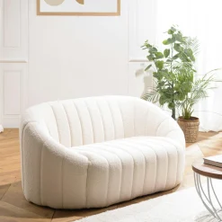 COLOMBUS Canapés En Tissu|Canapés 2 Places|Canapé moderne 2 places tissu bouclette écru