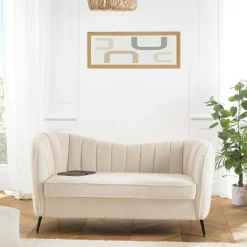 COLOMBUS Canapés En Tissu|Canapés 2 Places|Canapé moderne 2 places tissu bouclette écru