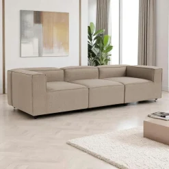 SPELLO Canapés 3 Places|Canapés En Tissu|Canapé modulable 3 places en lin - taupe