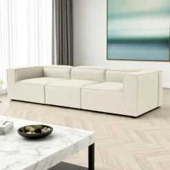 SPELLO Canapés 3 Places|Canapés En Tissu|Canapé modulable 3 places en lin - taupe