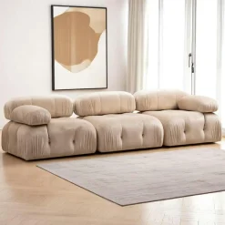 RONDA Canapés En Tissu|Canapé modulable 3 places tissu bouclette écru