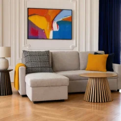 BERLIN Canapés D'Angle|Canapés Convertibles|Canapé-lit 3 places beige avec méridienne coffre