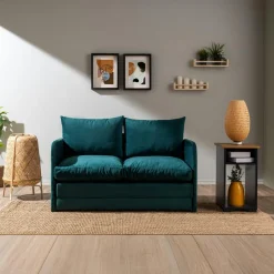 ORURO Canapés En Tissu|Canapé-lit d'appoint en tissu bleu lagon, 2 personnes