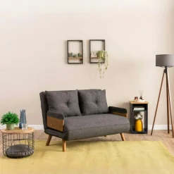 LOJA Canapés En Tissu|Canapé-lit d'appoint en tissu anthracite, 2 places