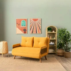 LOJA Canapés En Tissu|Canapé-lit d'appoint en velours moutarde, 2 places