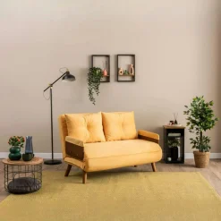 LOJA Canapés En Tissu|Canapé-lit d'appoint en velours jaune, 2 places