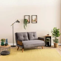 LOJA Canapés En Tissu|Canapé-lit d'appoint en velours noir, 2 places