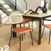 PALMA Chaises En Bois|Chaises Contemporaines|Chaise assise velours orange dossier rotin (lot de 2)