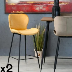 Melbourne Tabourets De Bar En Velours|Chaise bar en velours doré (lot de 2)