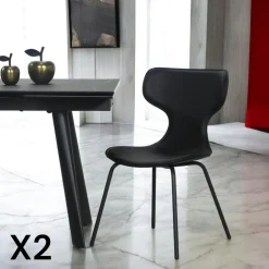 LOMBARDIE Chaises Contemporaines|Meubles De Cuisine·Chaises|Chaise beige avec dossier en T, revêtement nettoyable (lot de 2)