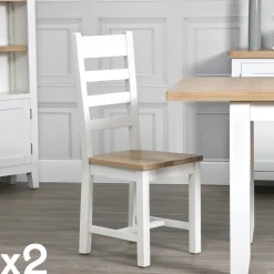 NAXOS Chaises En Bois|Meubles De Cuisine·Chaises|Chaise blanche en chêne avec dossier croisé (lot de 2)