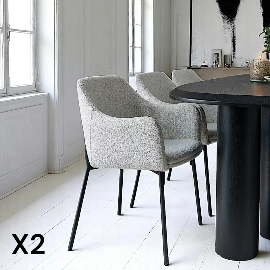 SAVONE Chaises Contemporaines|Meubles De Cuisine·Chaises|Chaise blanche moderne en tissu bouclette avec accoudoirs (lot de 2)