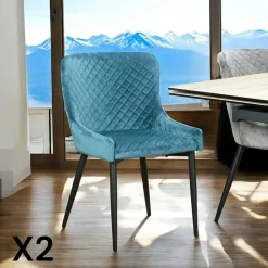 ARLINGTON Chaises Capitonnées|Chaises Velours|Chaise bleue en velours (lot de 2)