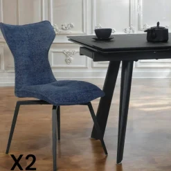 LOMBARDIE Chaises Velours|Chaises Contemporaines|Chaise bleue pivotante en velours avec passepoil (lot de 2)