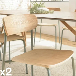 TIM Chaises En Bois|Chaises Contemporaines|Chaise bois et métal terracota style écolier (lot de 2)