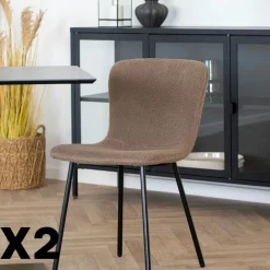 LOTA Chaises Contemporaines|Meubles De Cuisine·Chaises|Chaise bouclette beige pieds métal noir (lot de 2)