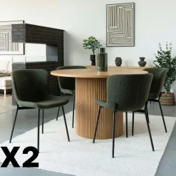 SAVONE Chaises Contemporaines|Meubles De Cuisine·Chaises|Chaise bouclette verte pieds noirs montants (lot de 2)