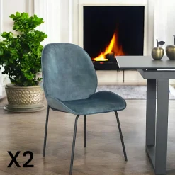 FLORENCE Meubles De Cuisine·Chaises|Chaises Velours|Chaise contemporaine en velours bleu glacier (lot 2)