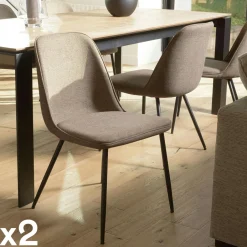 TIM Chaises Capitonnées|Chaises Contemporaines|Chaise contemporaine tissu marron dossier droit (lot de 2)