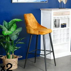 GALWAY Univers Déco·Design Contemporain|Chaise de bar beige en bouclette avec repose-pieds (lot de 2)