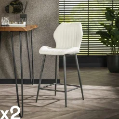 GALWAY Univers Déco·Design Contemporain|Chaise de bar blanche en bouclette avec repose-pieds (lot de 2)