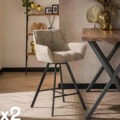 Melbourne Univers Déco·Design Contemporain|Chaises Bouclettes|Chaise de bar confortable en bouclette blanche avec fonction pivotante (lot de 2)