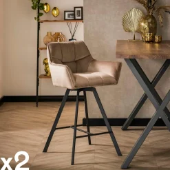 Melbourne Univers Déco·Design Contemporain|Chaise de bar confortable en velours cannelle avec fonction pivotante (lot de 2)