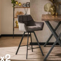 Melbourne Univers Déco·Design Contemporain|Chaise de bar confortable en velours cannelle avec fonction pivotante (lot de 2)