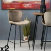 Melbourne Univers Déco·Design Contemporain|Tabourets De Bar En Velours|Chaise de bar en velours gris style moderne (lot de 2)