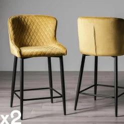 ARLINGTON Tabourets De Bar En Velours|Chaise de bar en velours moutarde (lot de 2)