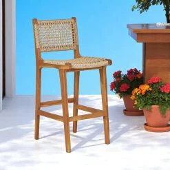 MENDOZA Chaises De Jardin|Chaise de bar jardin en teck et résine tressée